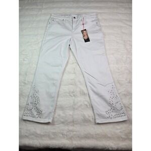 Laurie Felt Daisy Ankle Straight White Eyelet Embroidered Jeans Womens 14‎ NEW